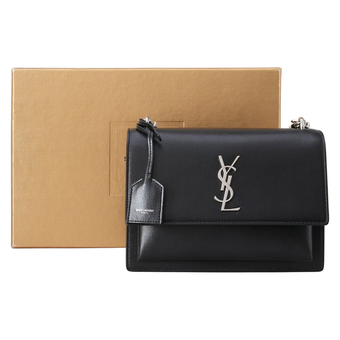 YVES SAINT LAURENT(USED)생로랑 442906 선셋백 미듐 블랙 은장
